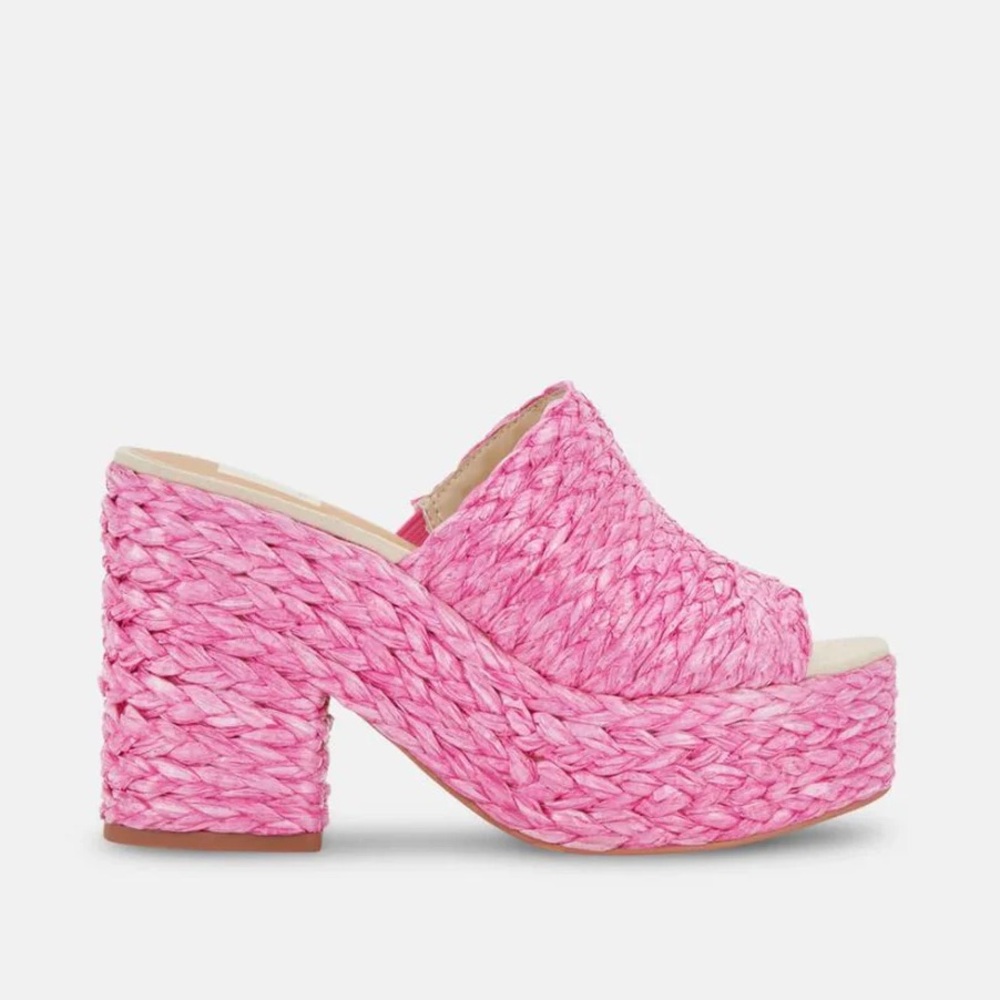 Dolce Vita Women's Elora Heeled Sandal Pink Woven Platform Mules Size 7